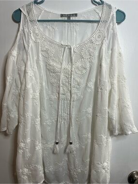 Daniel Rainn Ivory Embroidered Cold-Shoulder Boho Tunic